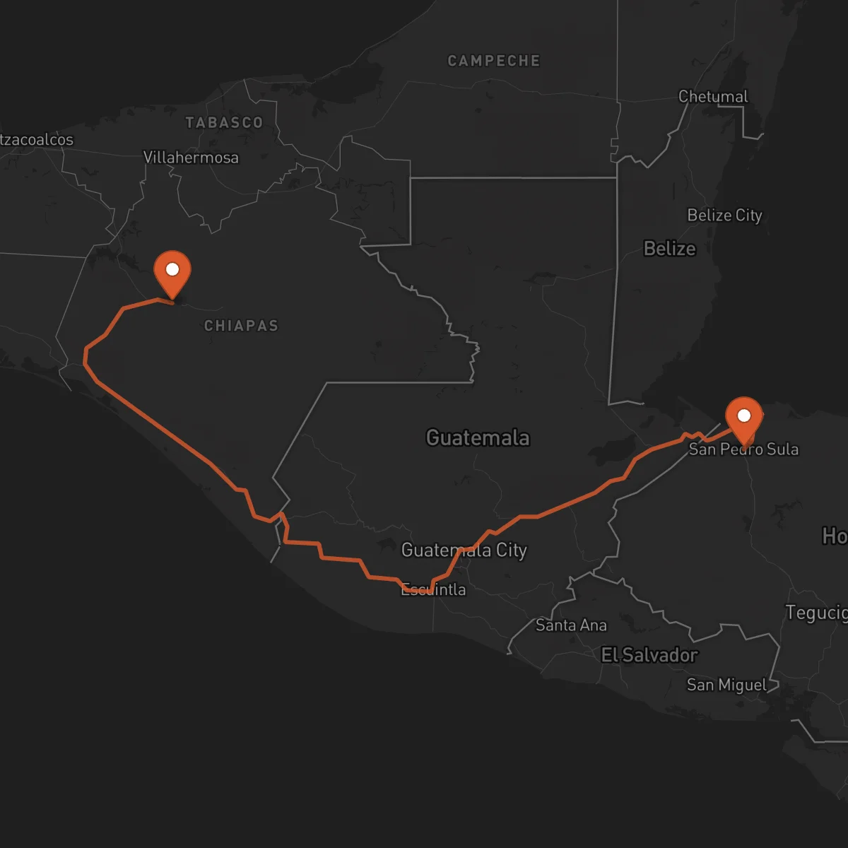 Ruta San Pedro Sula - Tuxtla Gutiérrez