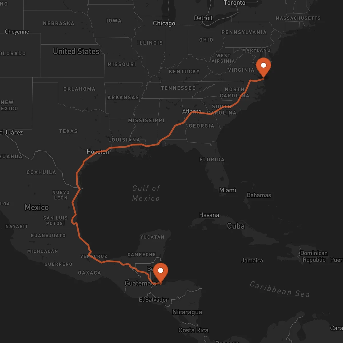 Ruta Virginia Beach - San Pedro Sula
