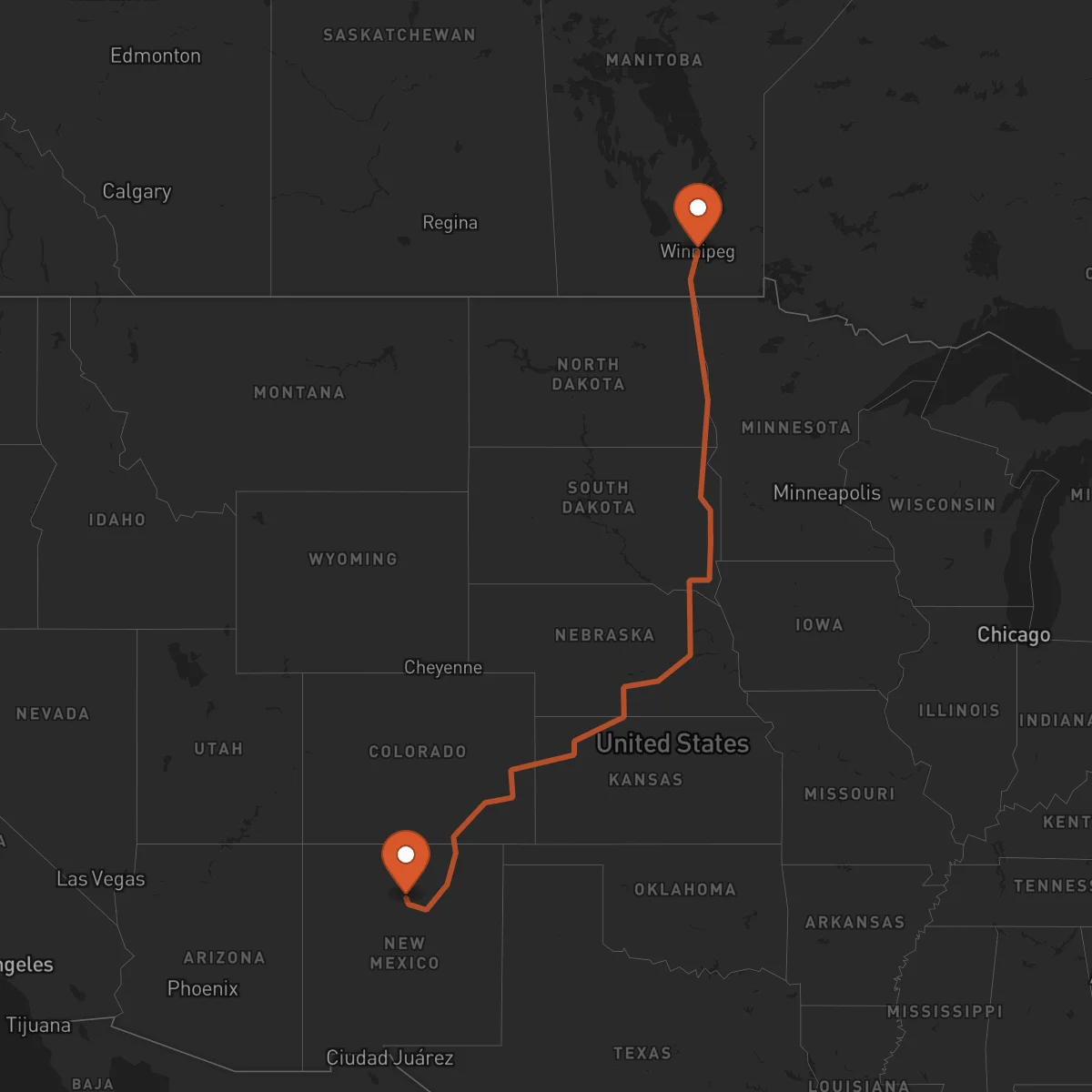 Ruta Winnipeg - Santa Fe