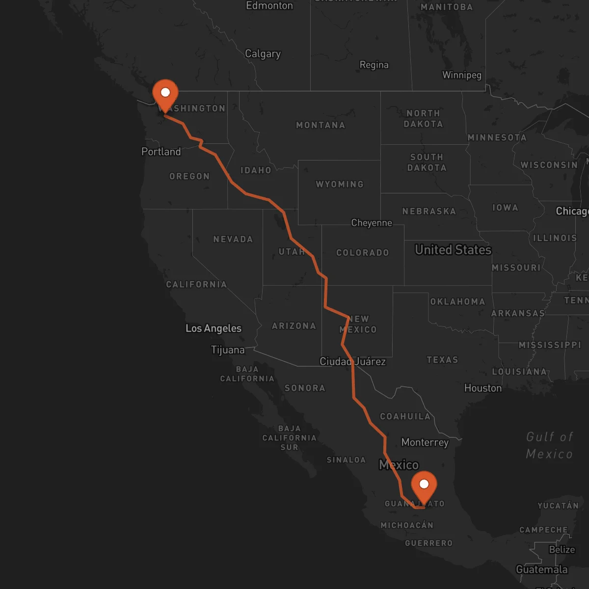 Ruta Santiago de Querétaro - Seattle