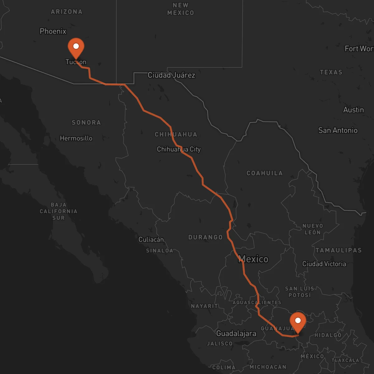 Ruta Santiago de Querétaro - Tucson
