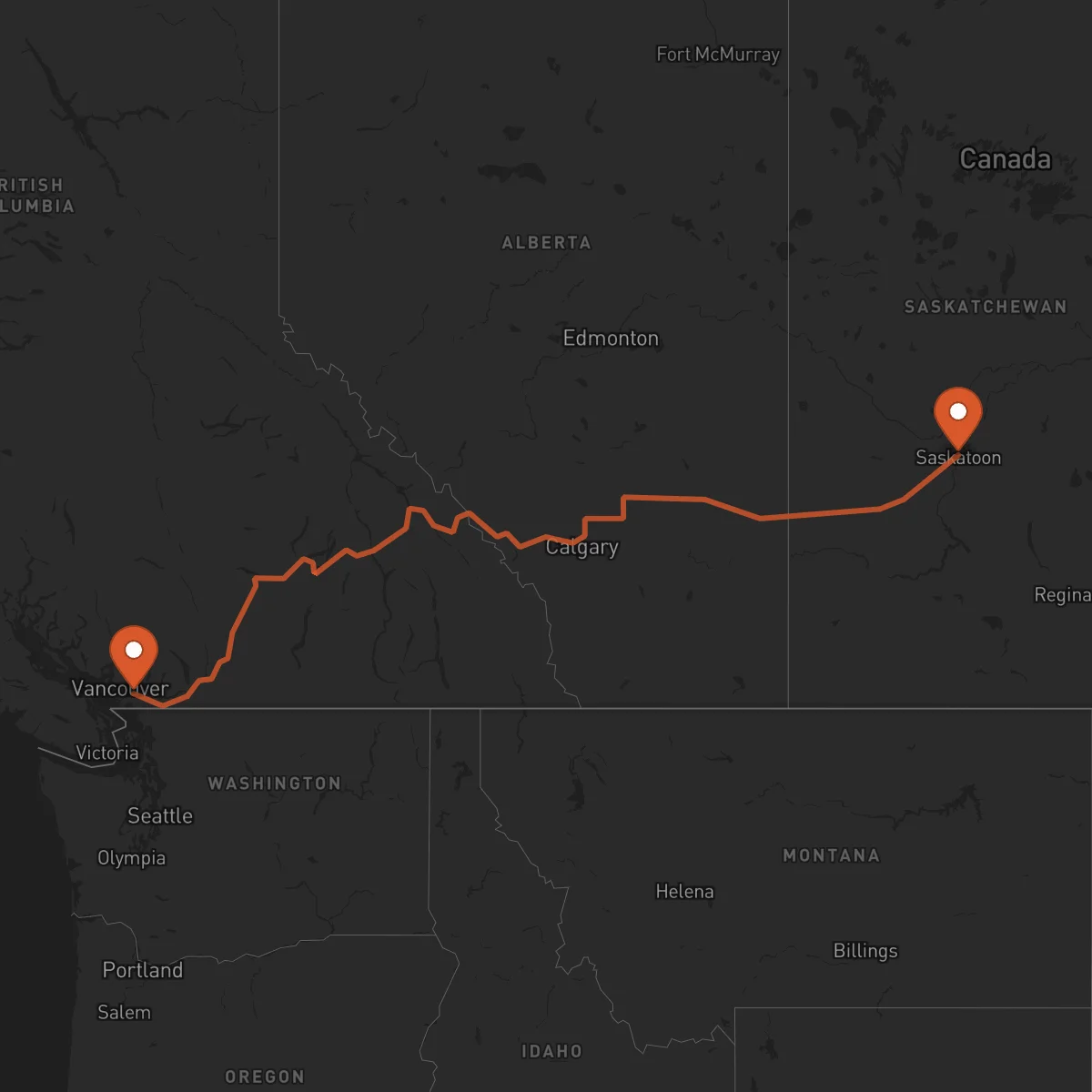 Ruta Surrey - Saskatoon