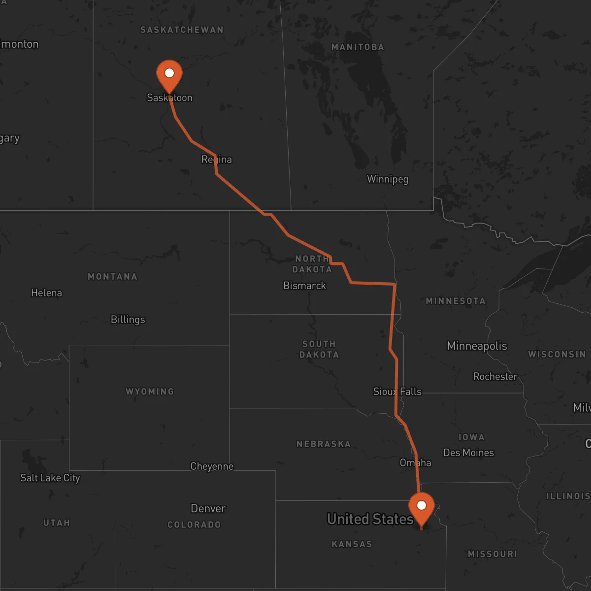 Ruta Saskatoon - Topeka