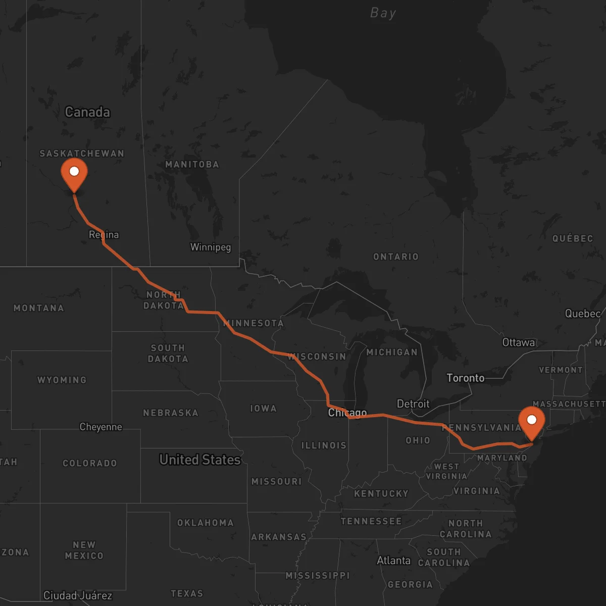 Ruta Trenton - Saskatoon