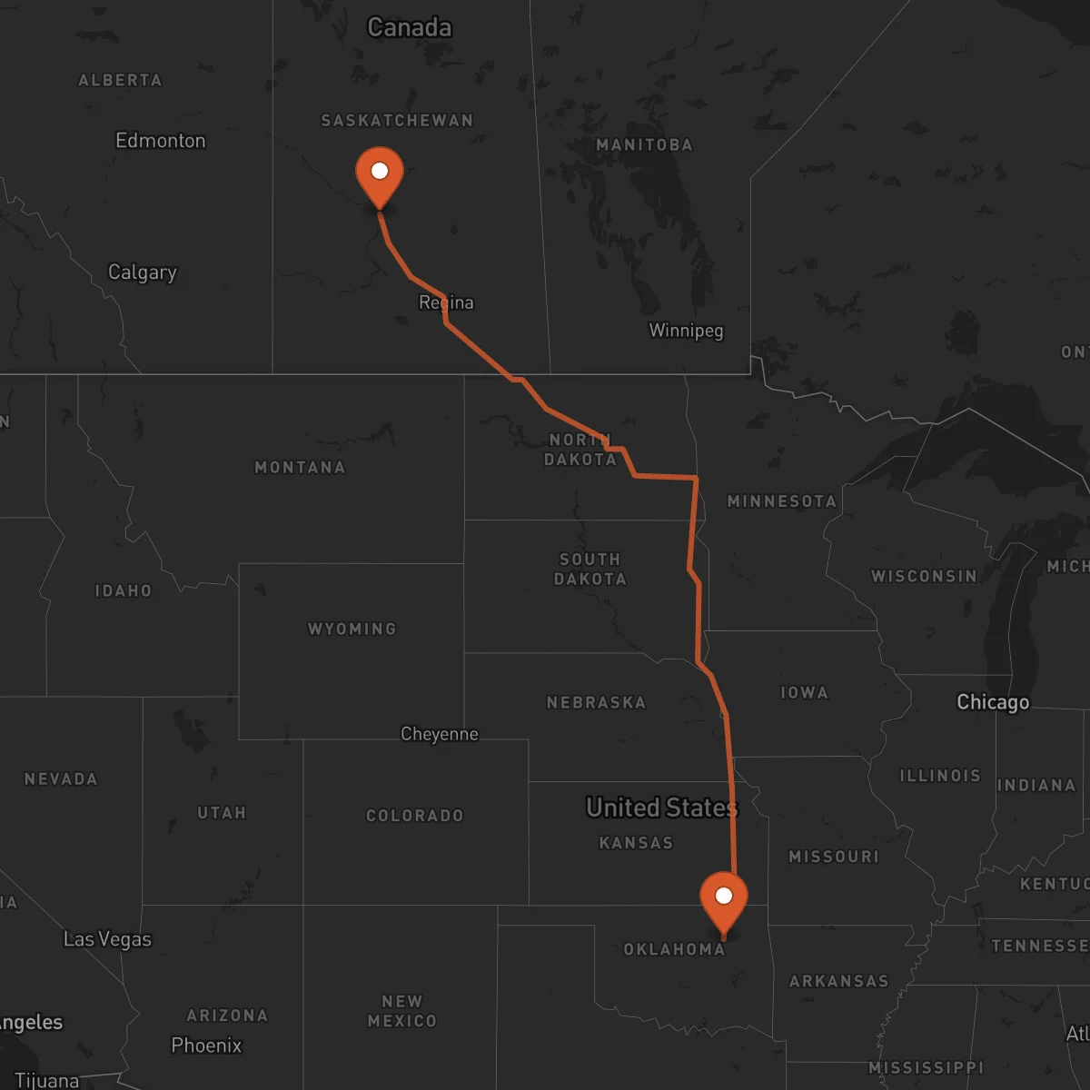 Ruta Saskatoon - Tulsa