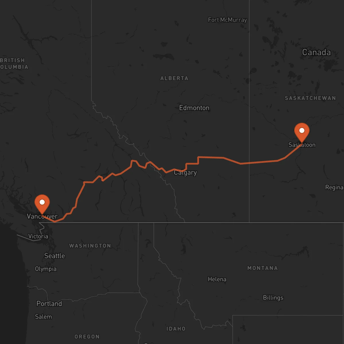 Ruta Vancouver - Saskatoon