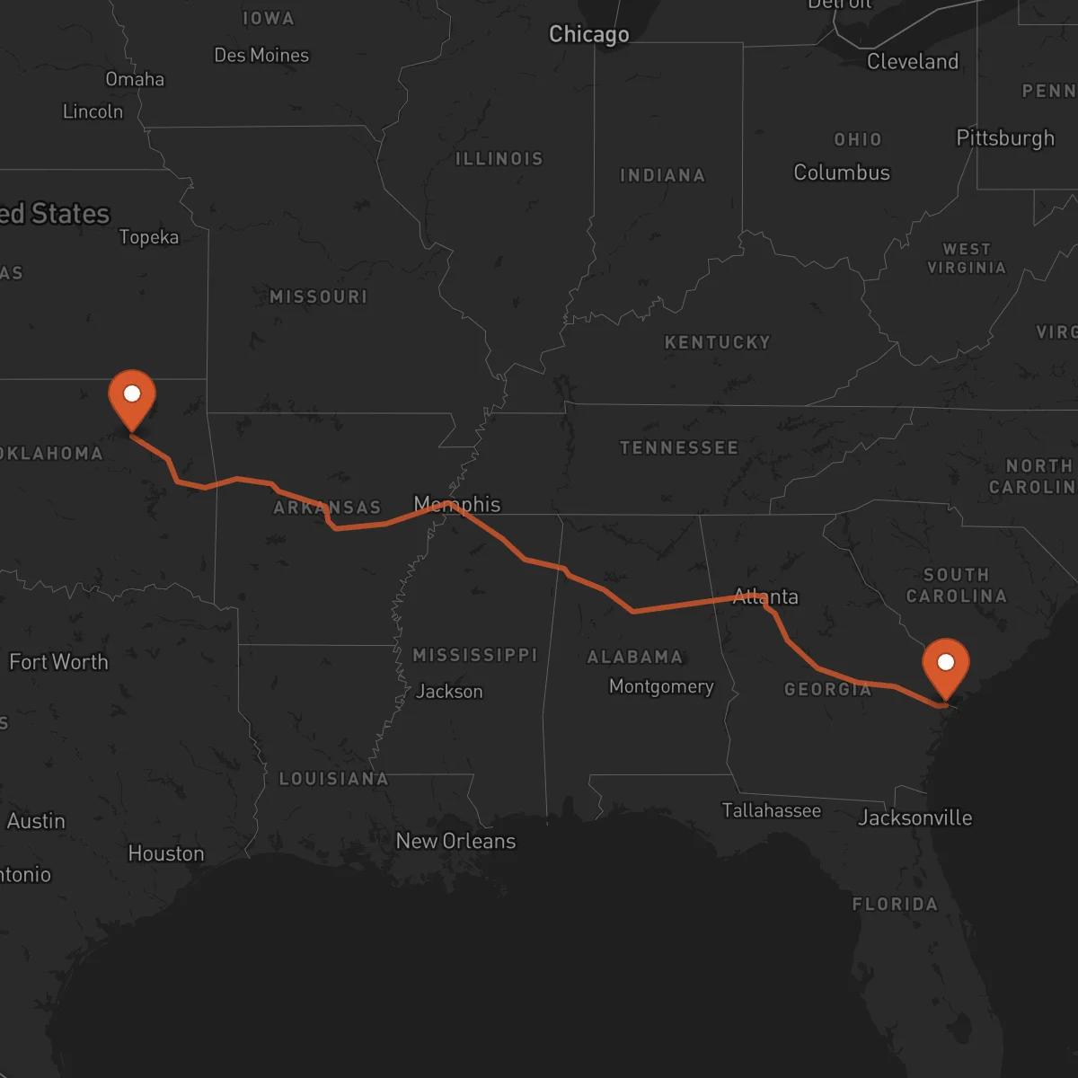 Ruta Savannah - Tulsa