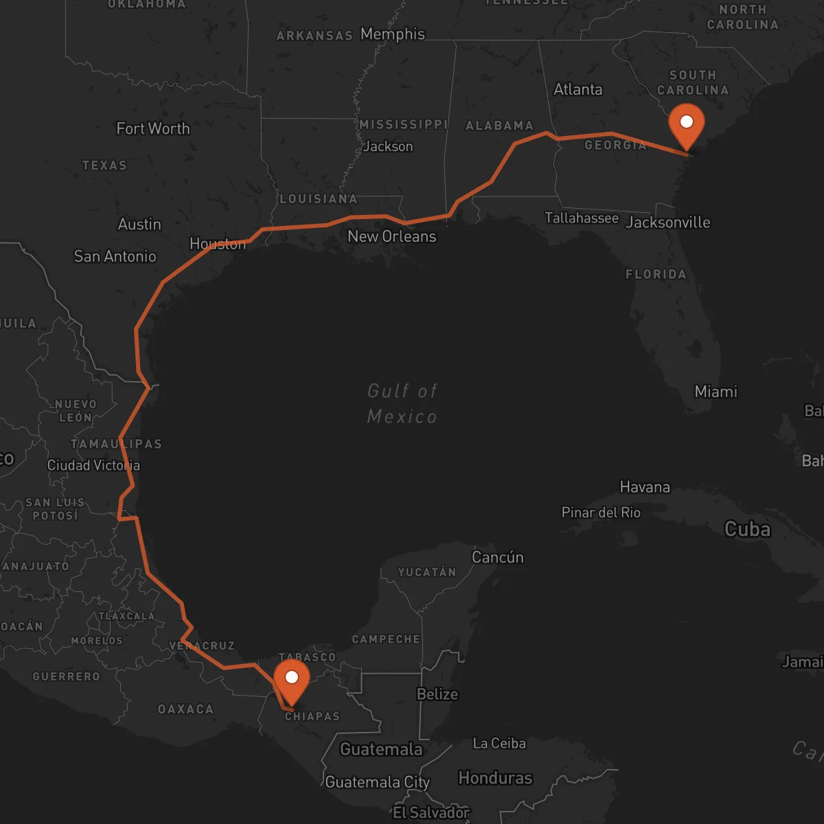 Ruta Savannah - Tuxtla Gutiérrez