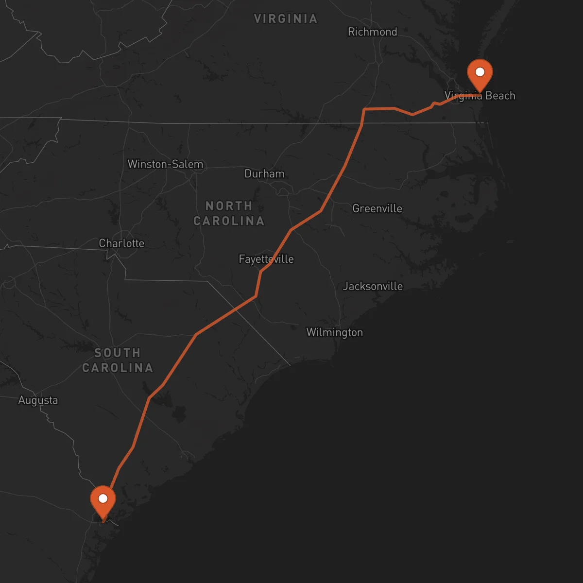 Ruta Savannah - Virginia Beach