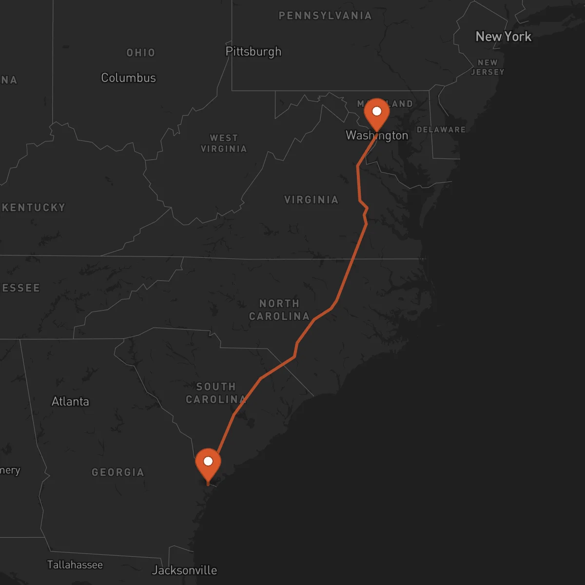 Ruta Savannah - Washington D.C.
