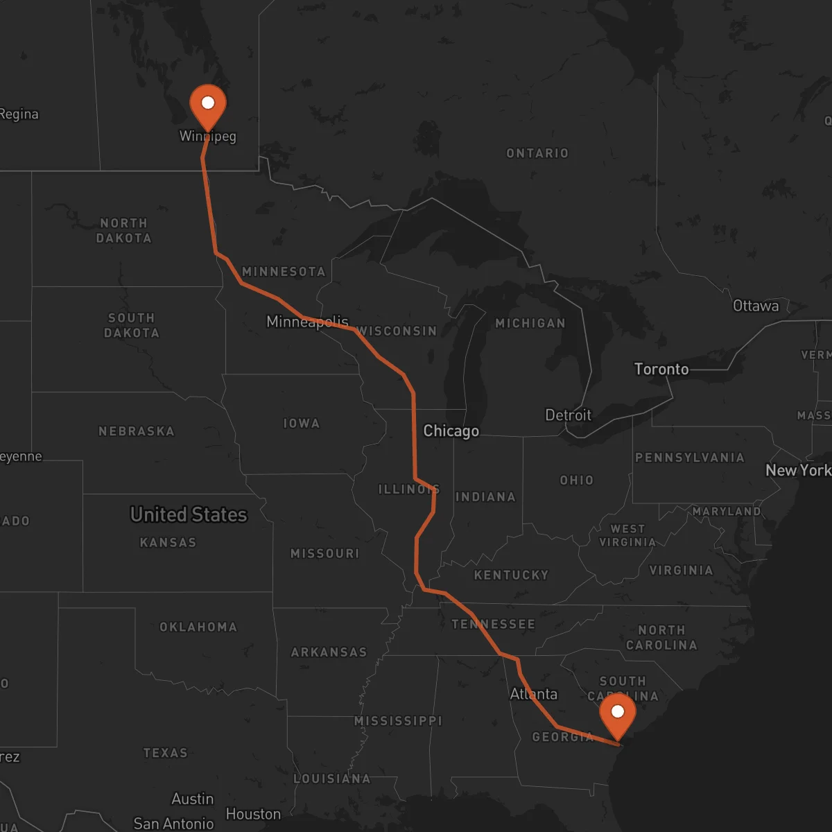 Ruta Savannah - Winnipeg