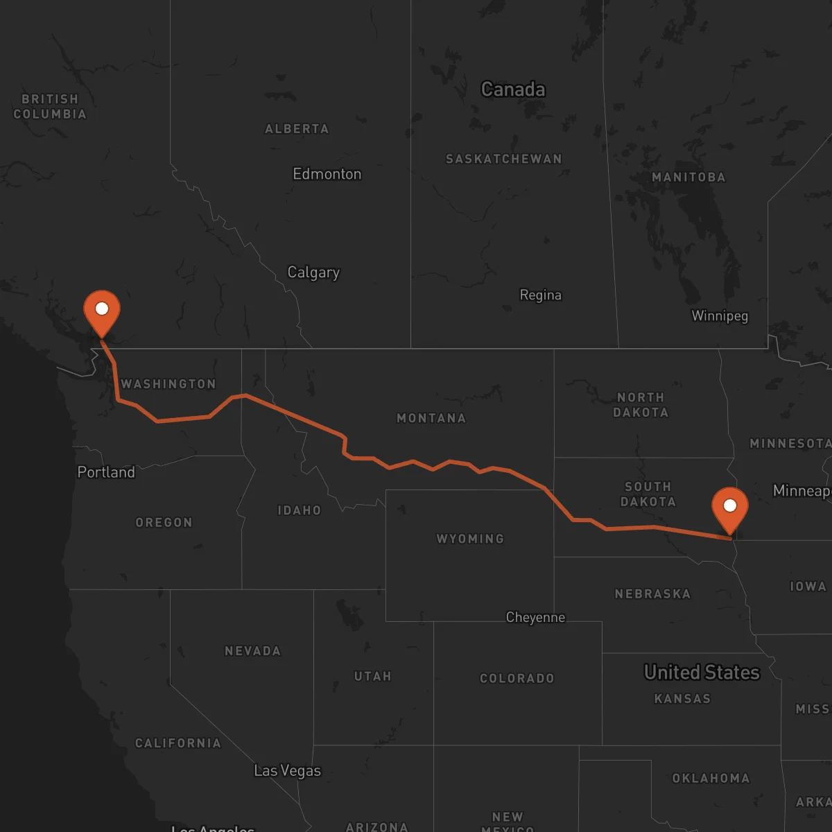 Ruta Surrey - Sioux Falls