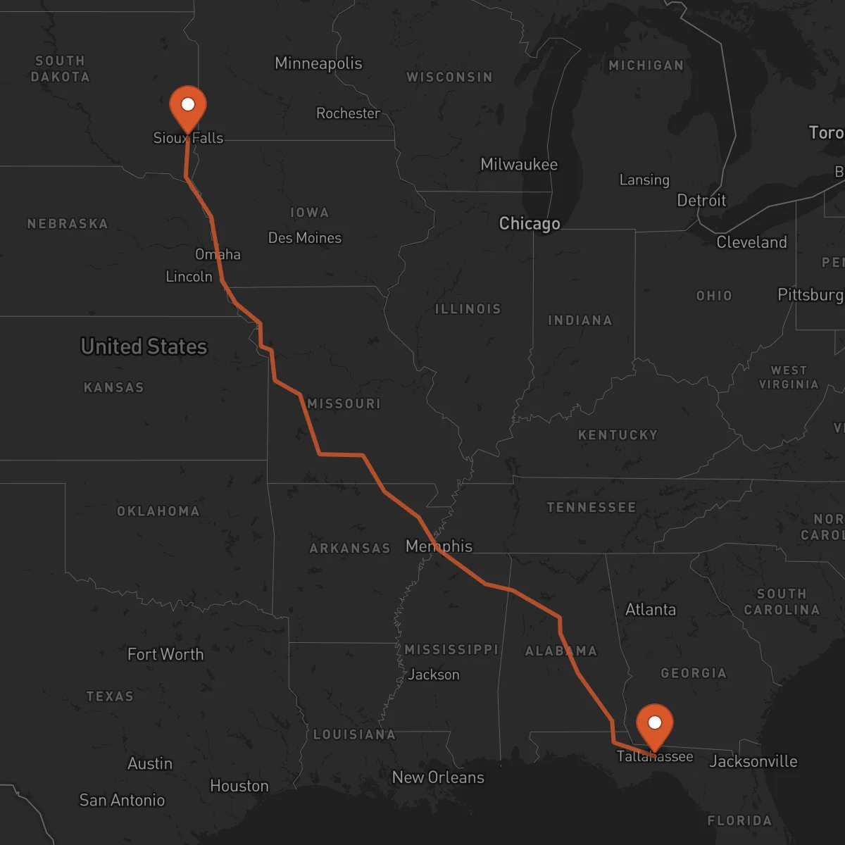 Ruta Sioux Falls - Tallahassee