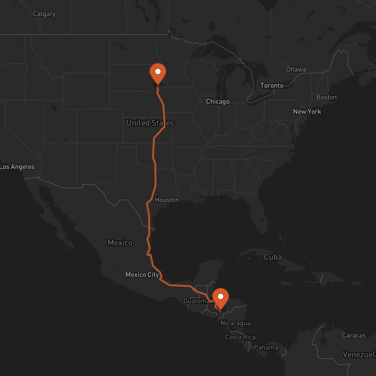 Ruta Sioux Falls - Tegucigalpa