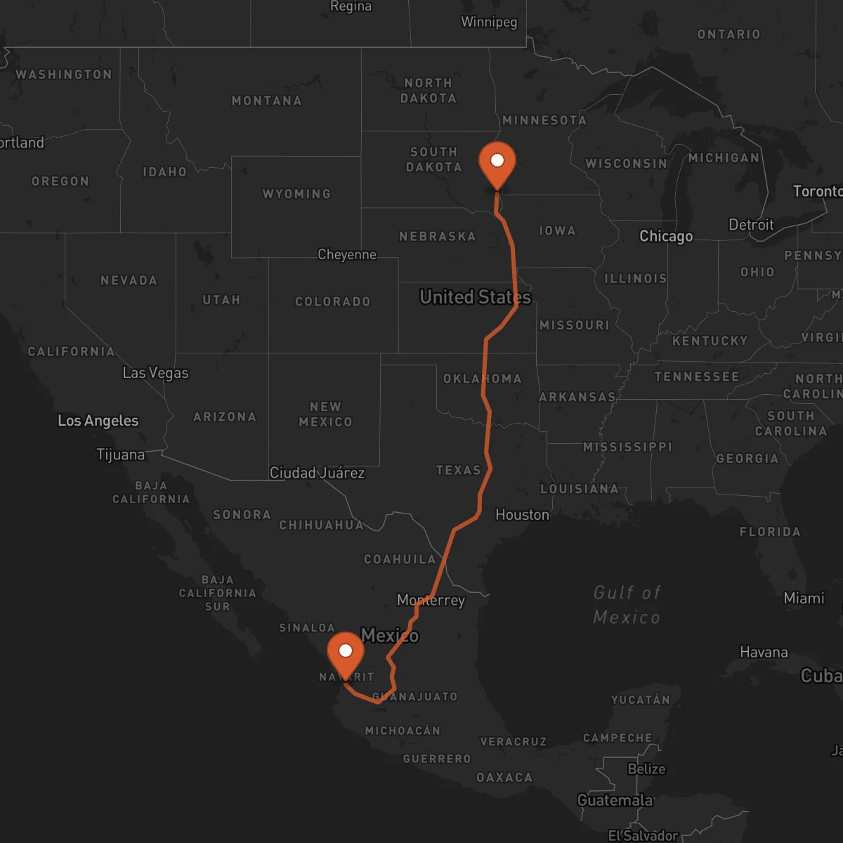 Ruta Tepic - Sioux Falls