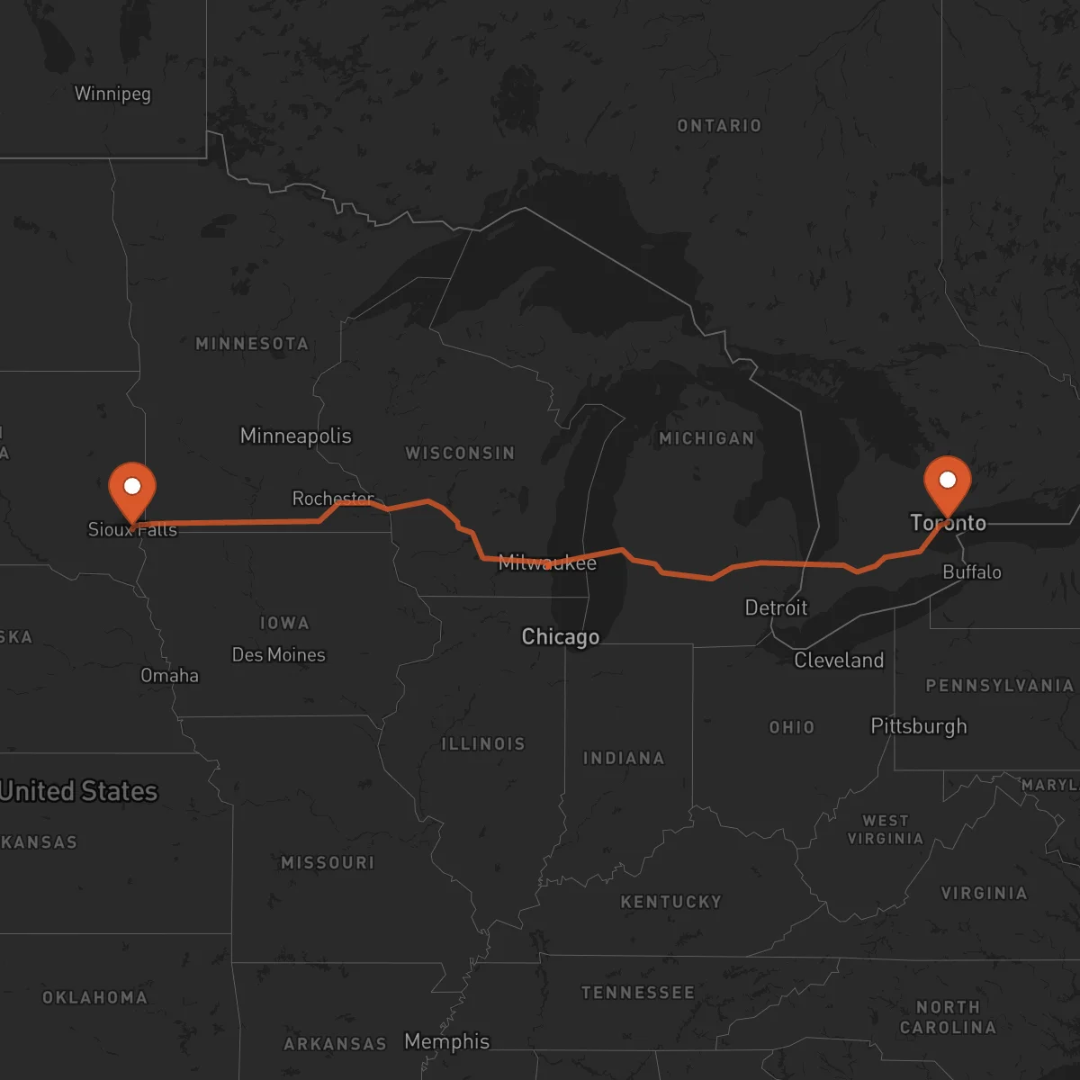 Ruta Toronto - Sioux Falls
