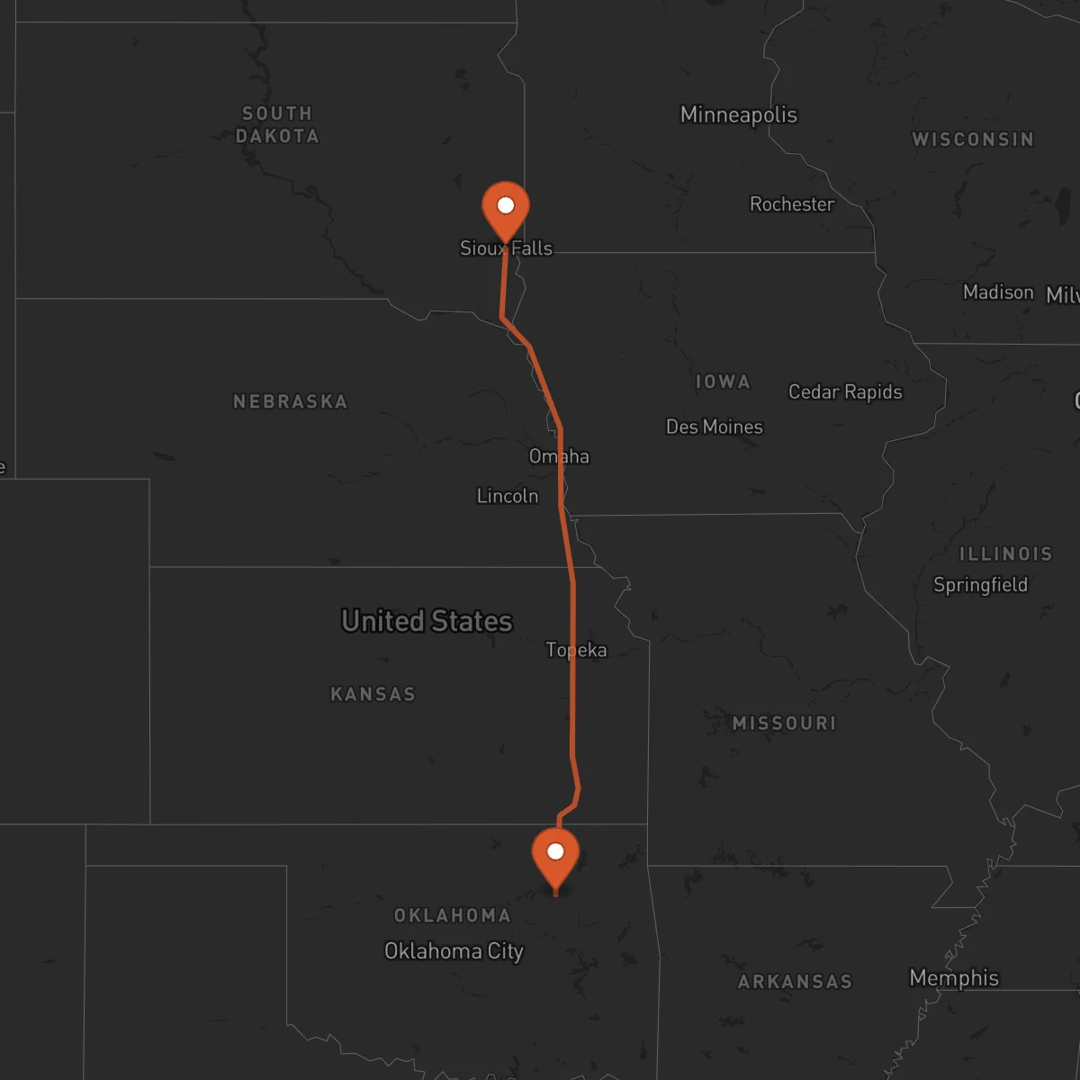 Ruta Sioux Falls - Tulsa
