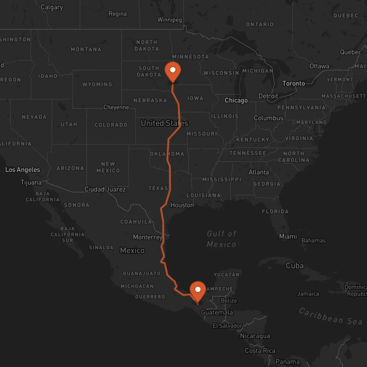 Ruta Sioux Falls - Tuxtla Gutiérrez