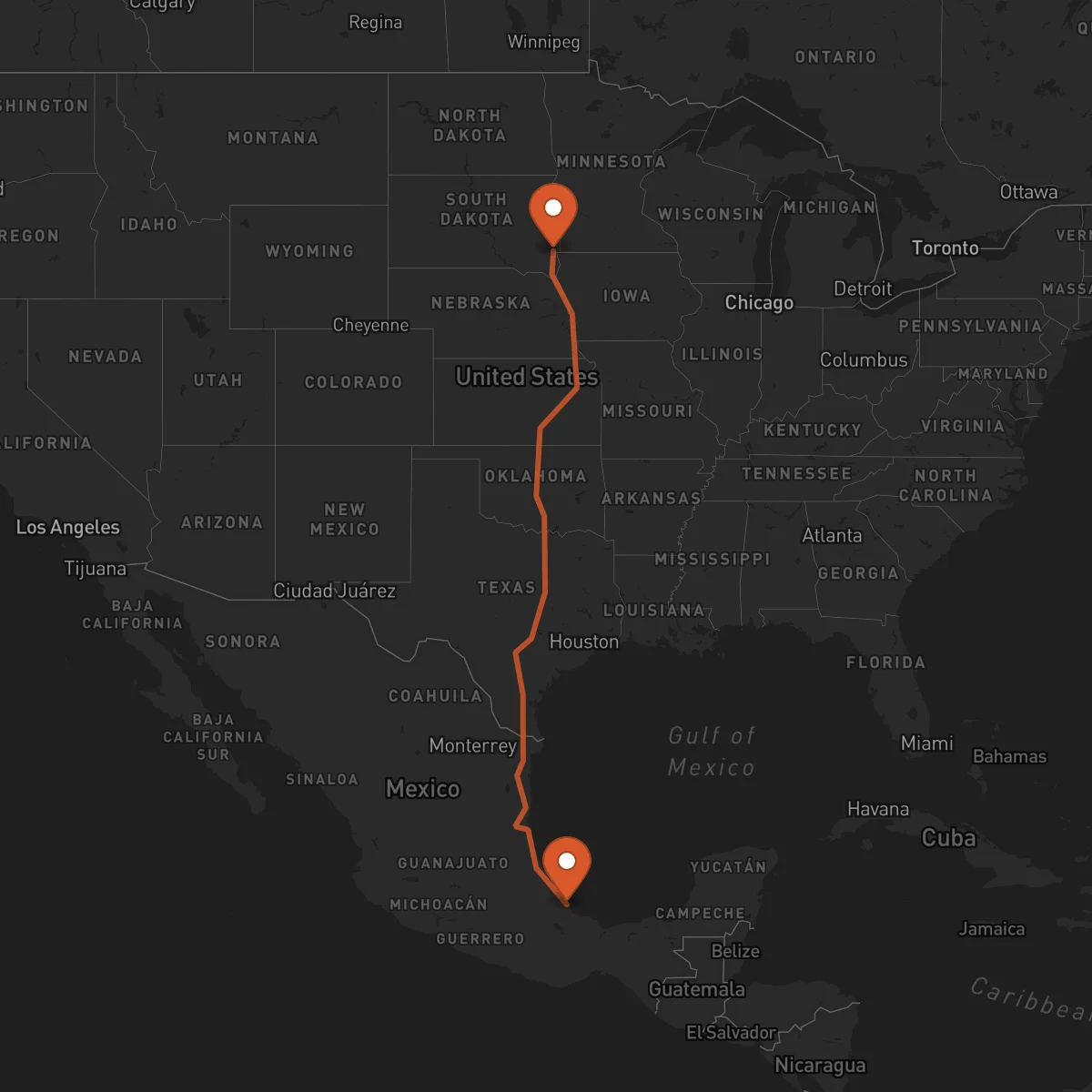 Ruta Sioux Falls - Veracruz