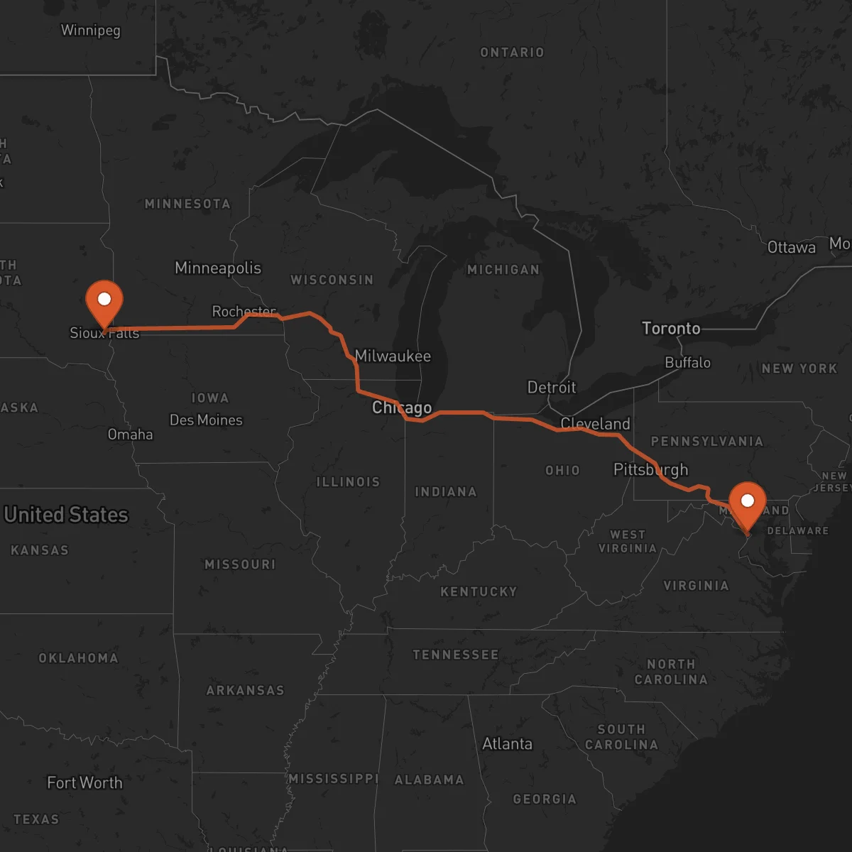 Ruta Sioux Falls - Washington D.C.
