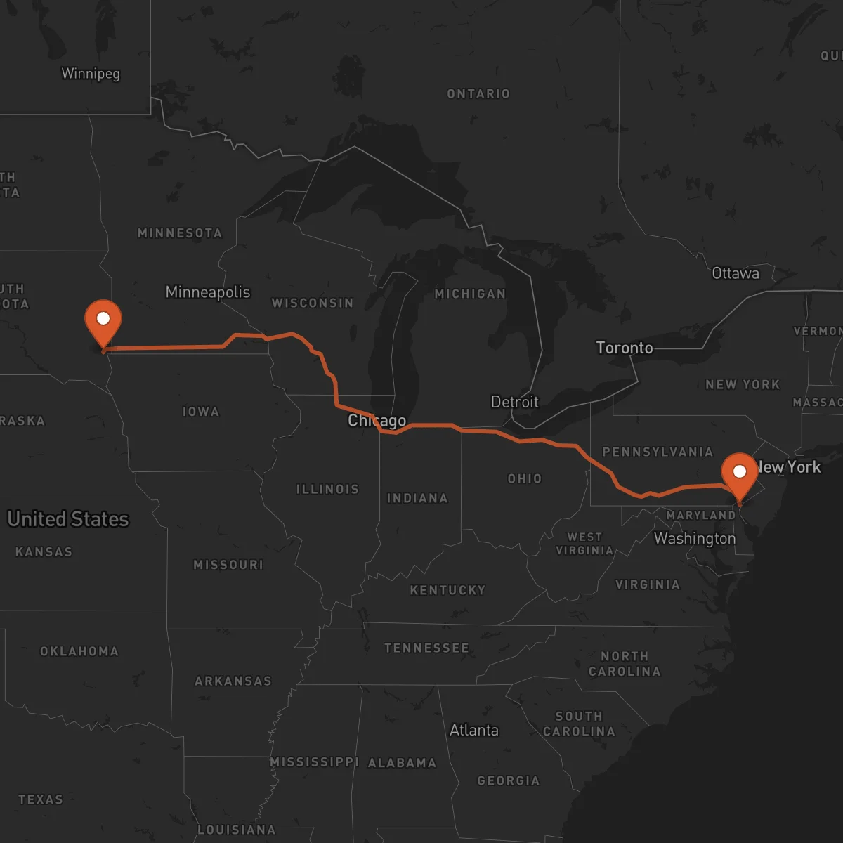 Ruta Sioux Falls - Wilmington