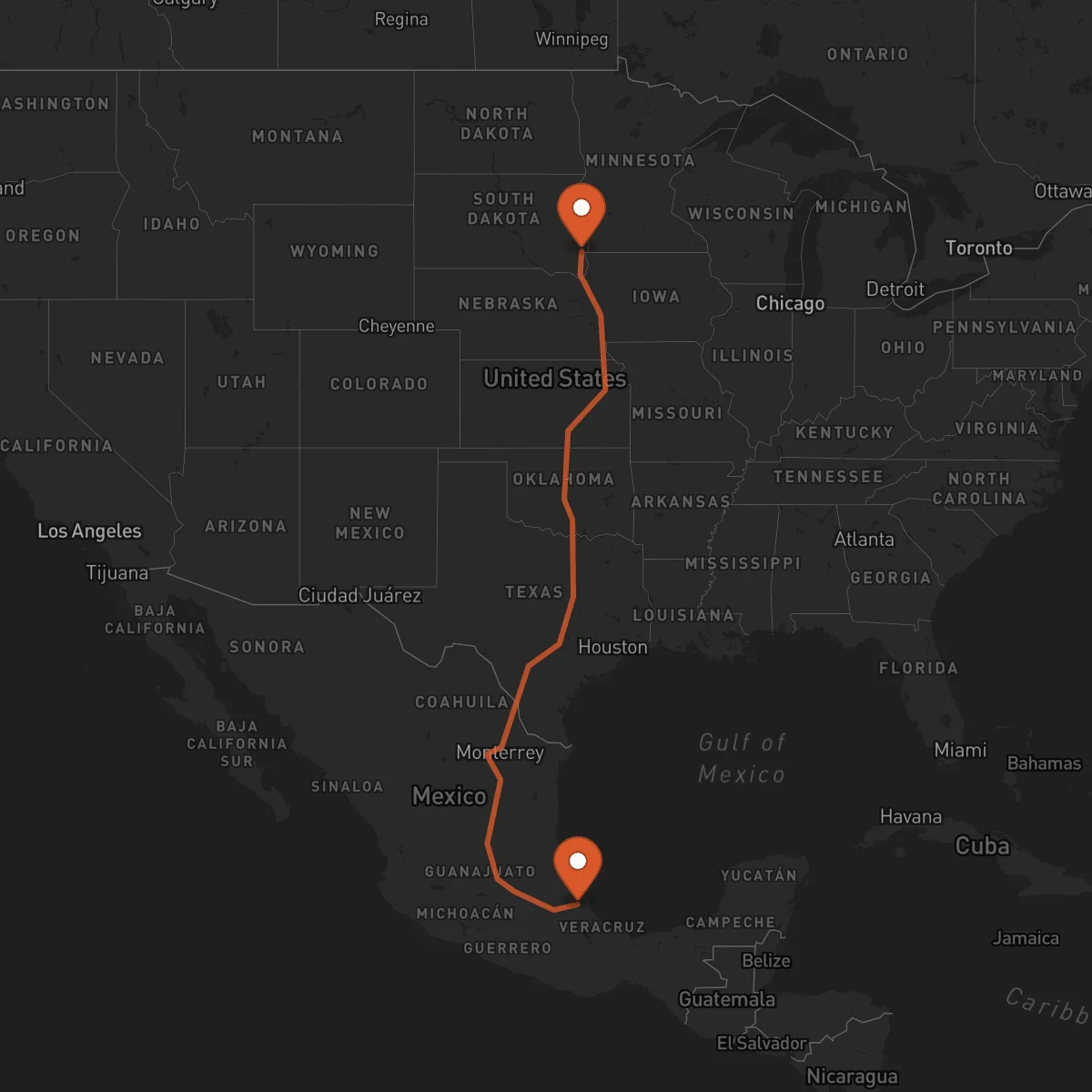 Ruta Sioux Falls - Xalapa