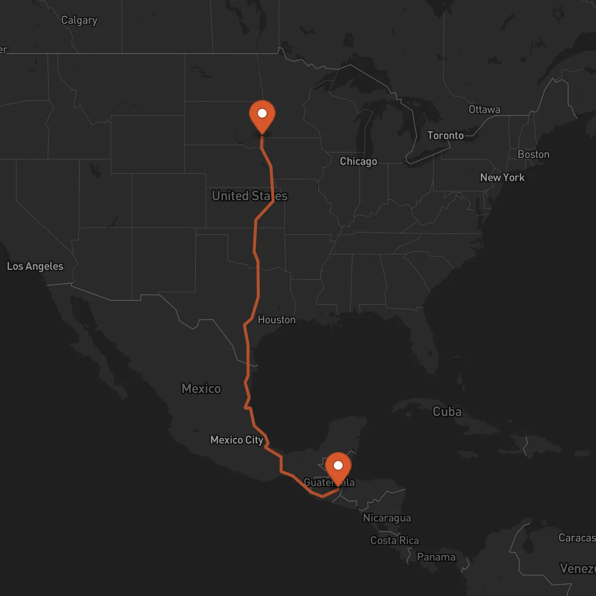 Ruta Sioux Falls - Zacapa