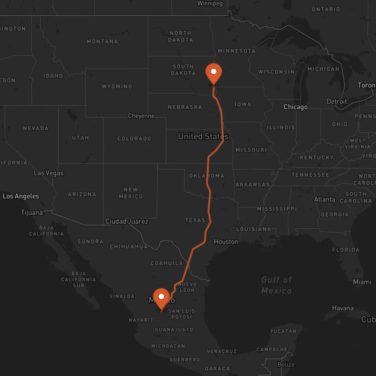 Ruta Zacatecas - Sioux Falls