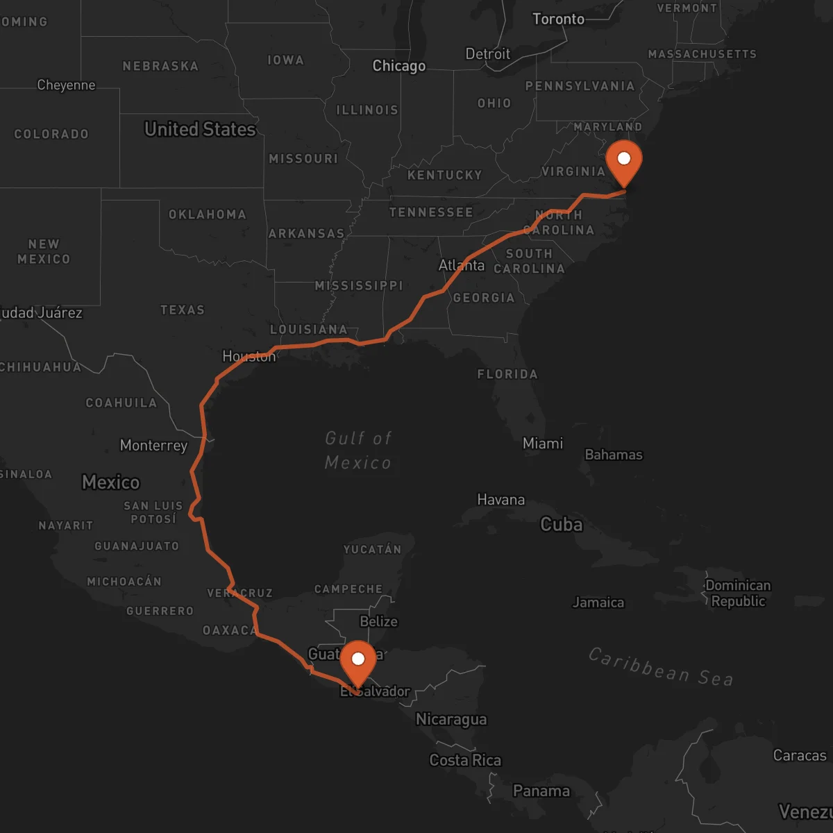 Ruta Virginia Beach - Sonsonate