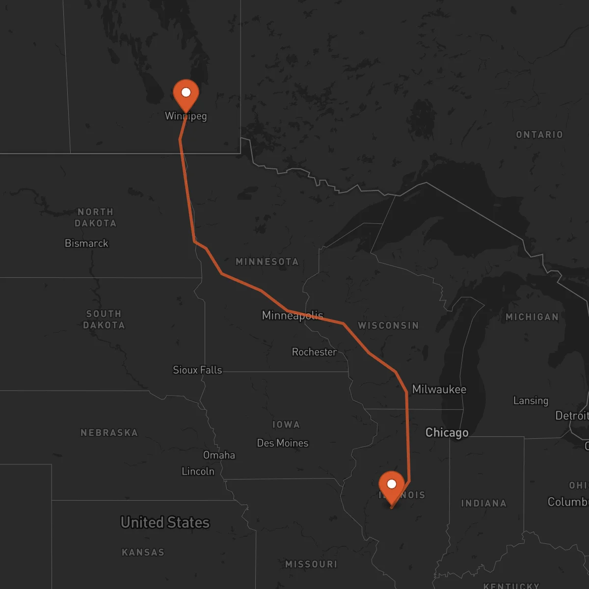 Ruta Winnipeg - Springfield