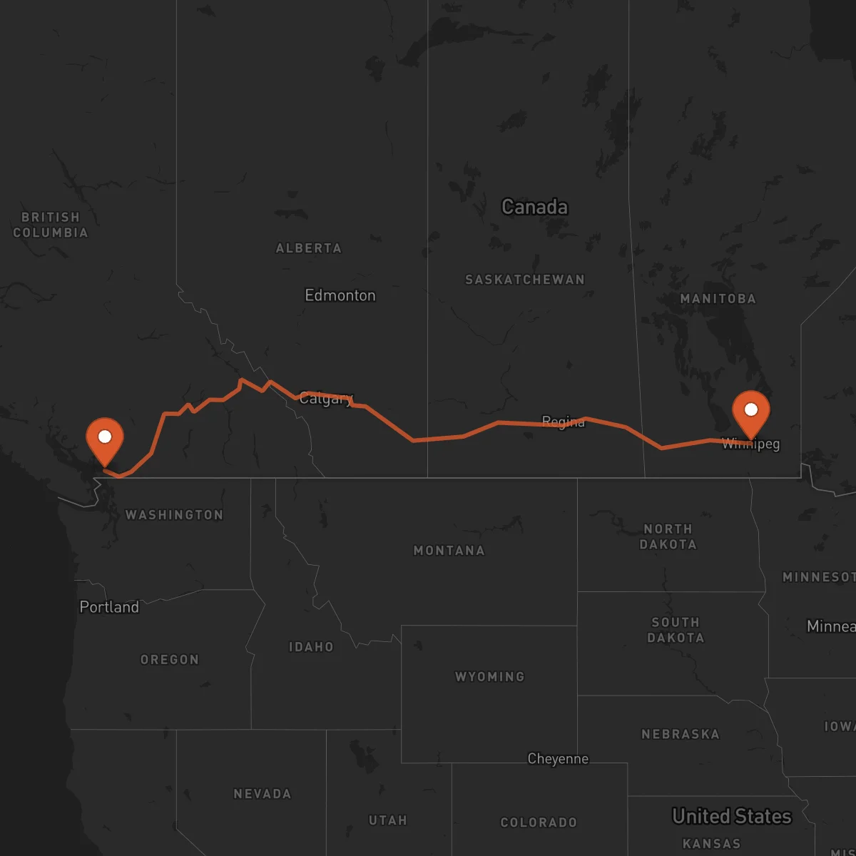 Ruta Winnipeg - Surrey