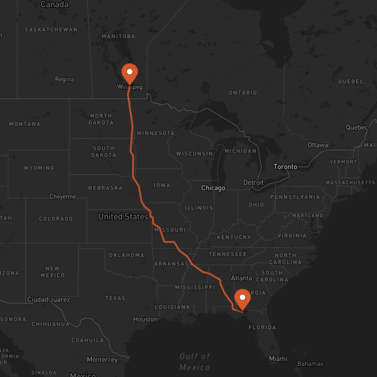 Ruta Winnipeg - Tallahassee