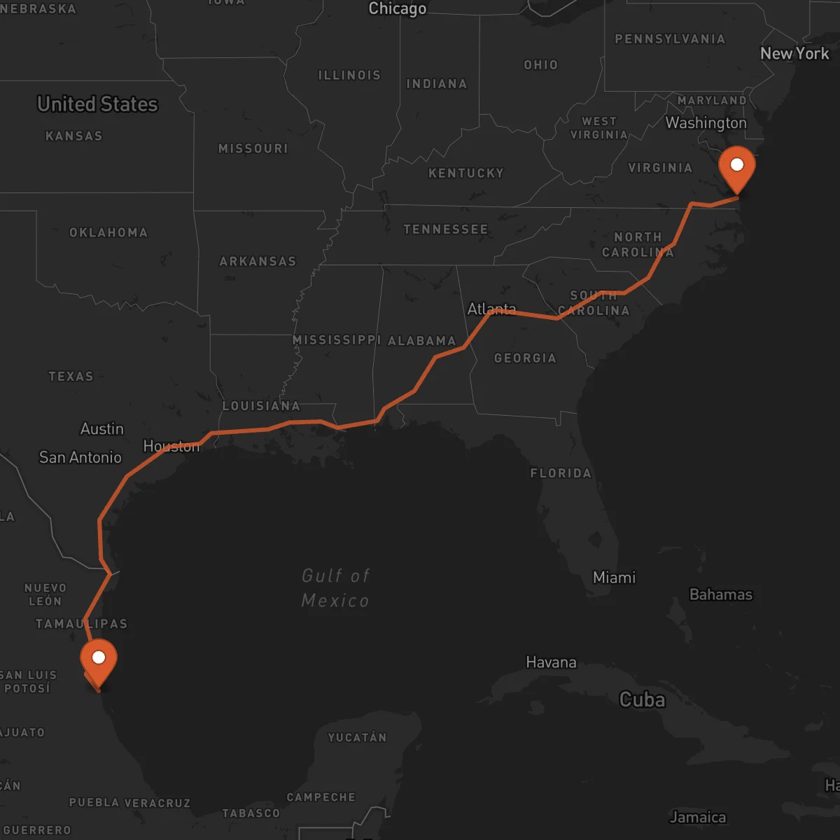Ruta Virginia Beach - Tampico