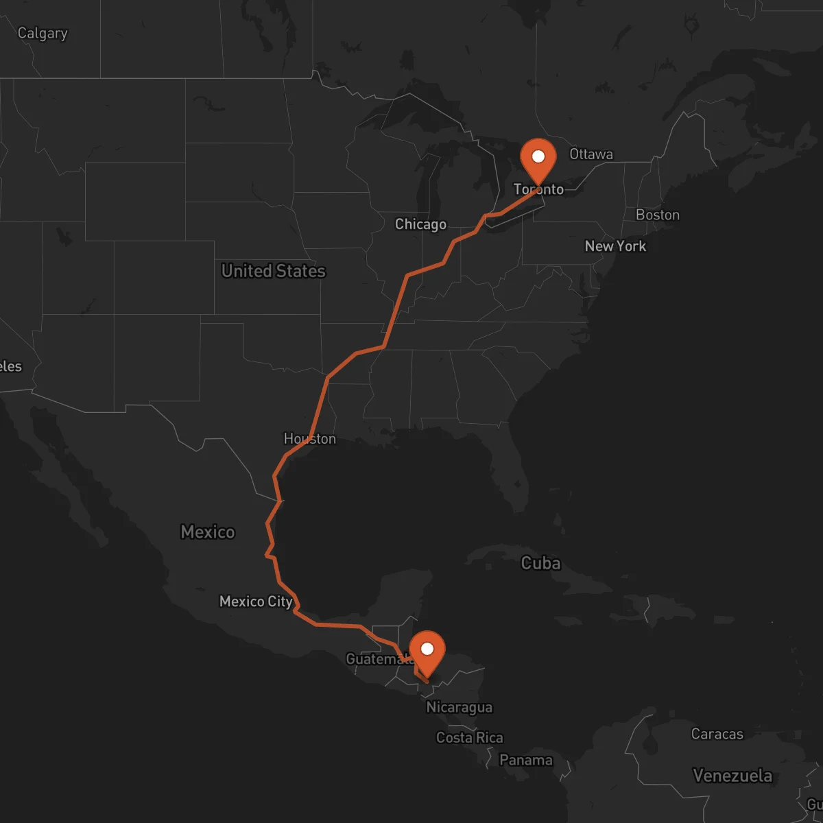 Ruta Toronto - Tegucigalpa