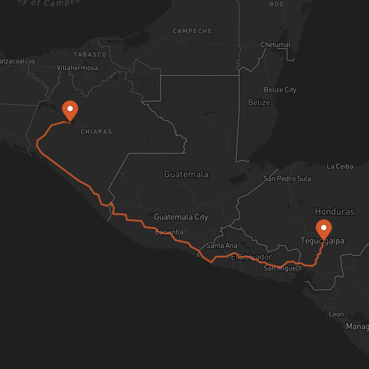 Ruta Tuxtla Gutiérrez - Tegucigalpa