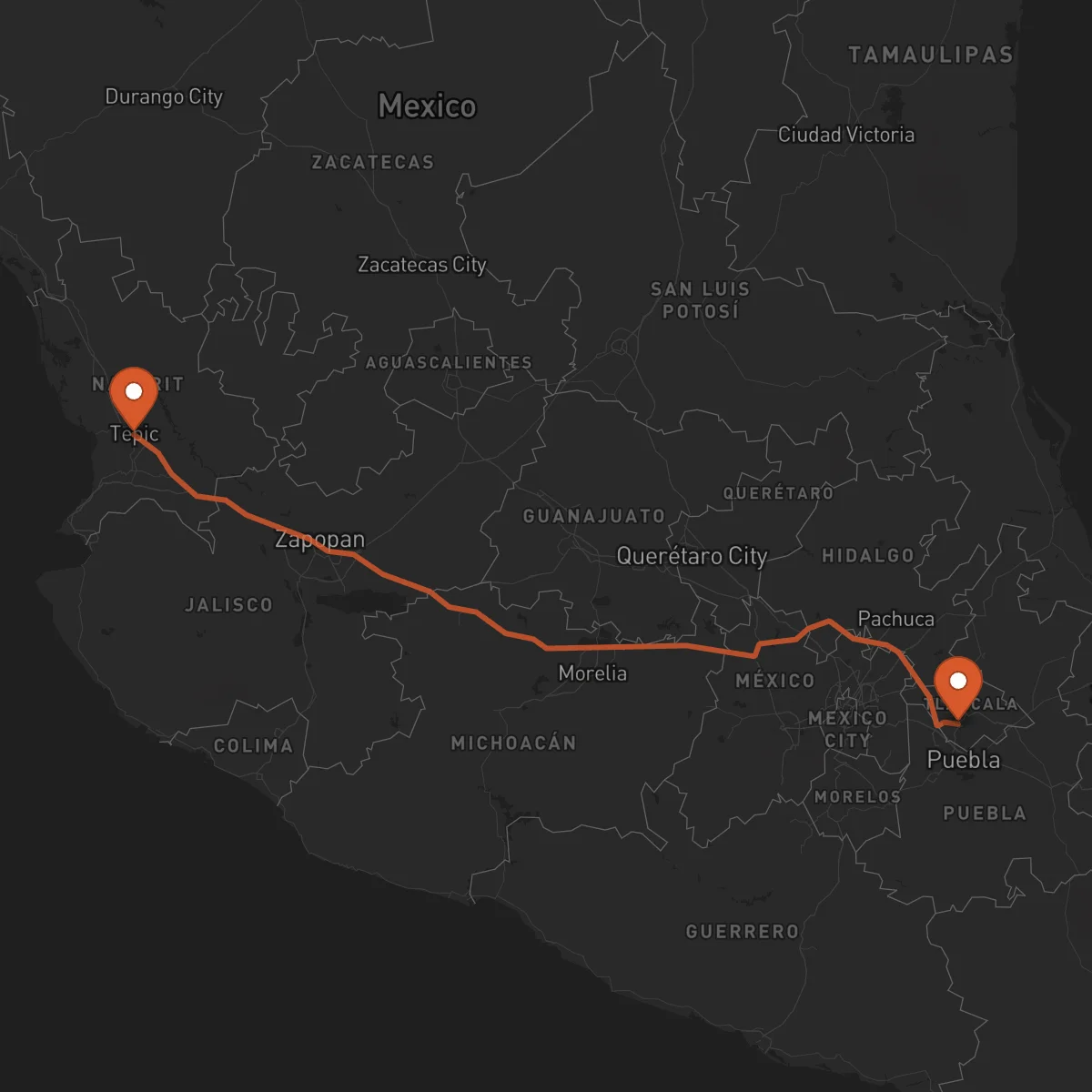 Ruta Tlaxcala de Xicohténcatl - Tepic