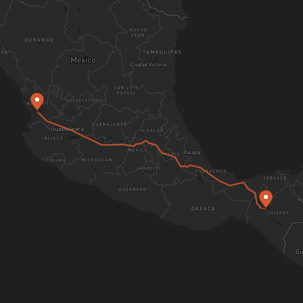 Ruta Tepic - Tuxtla Gutiérrez