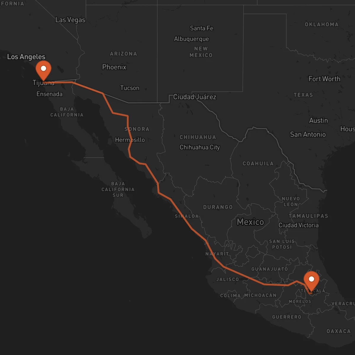 Ruta Tijuana - Tlaxcala de Xicohténcatl