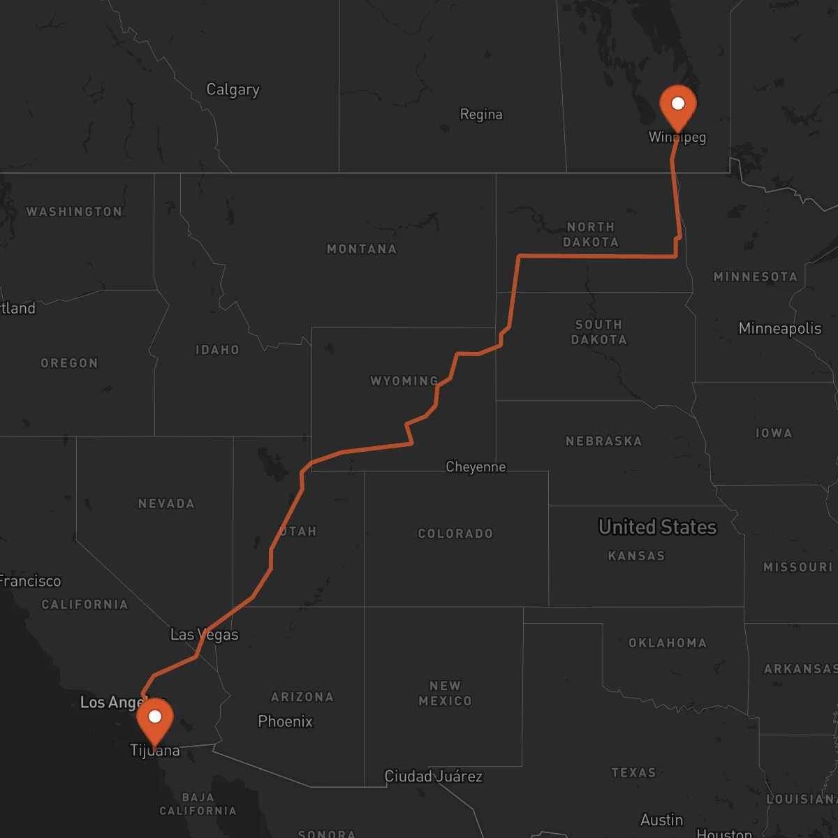 Ruta Tijuana - Winnipeg
