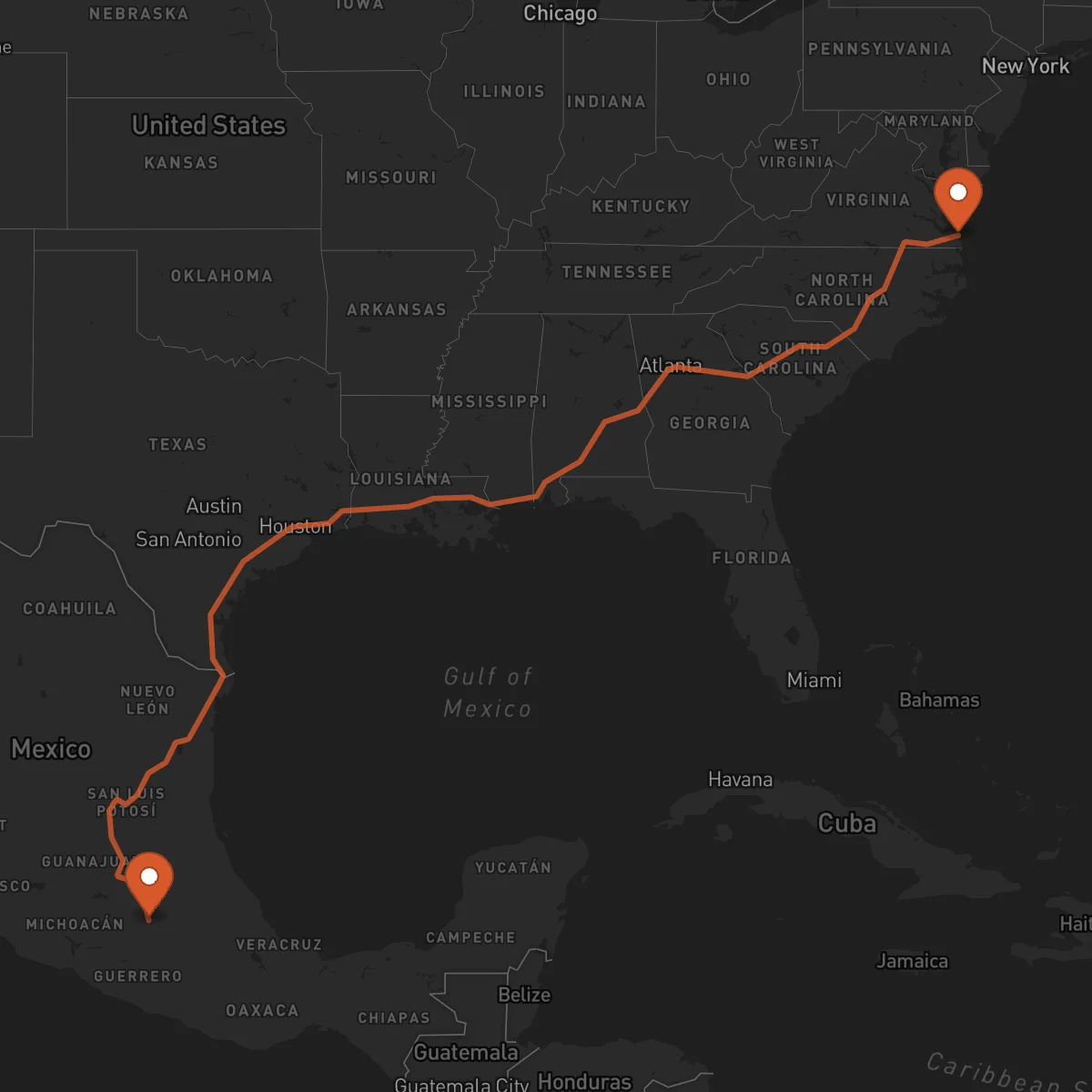 Ruta Toluca - Virginia Beach