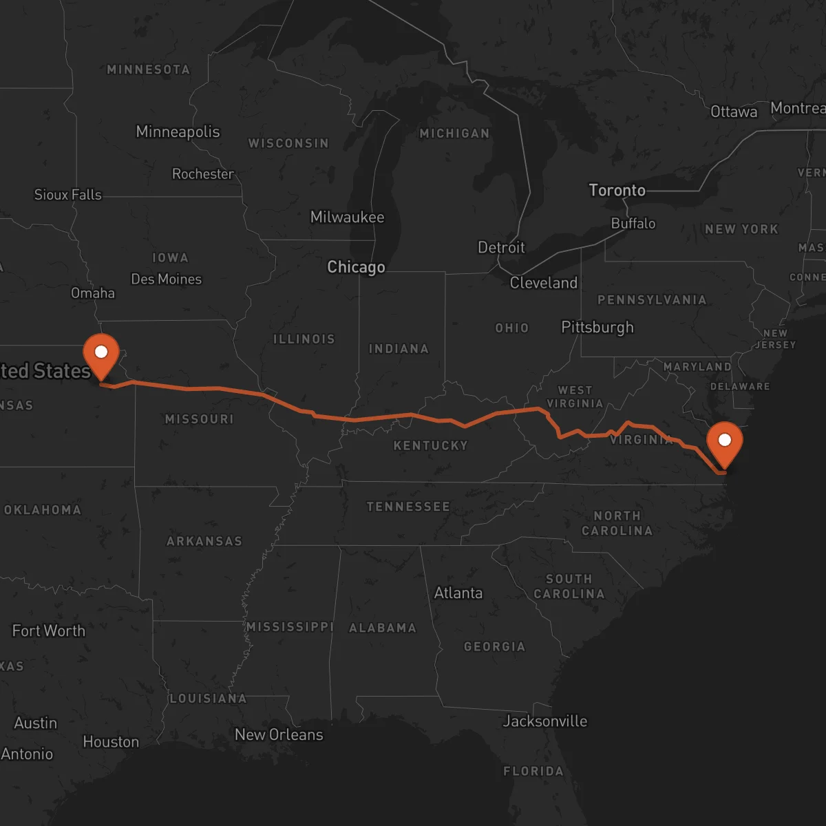 Ruta Virginia Beach - Topeka