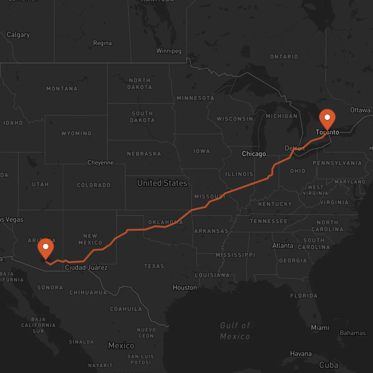 Ruta Tucson - Toronto