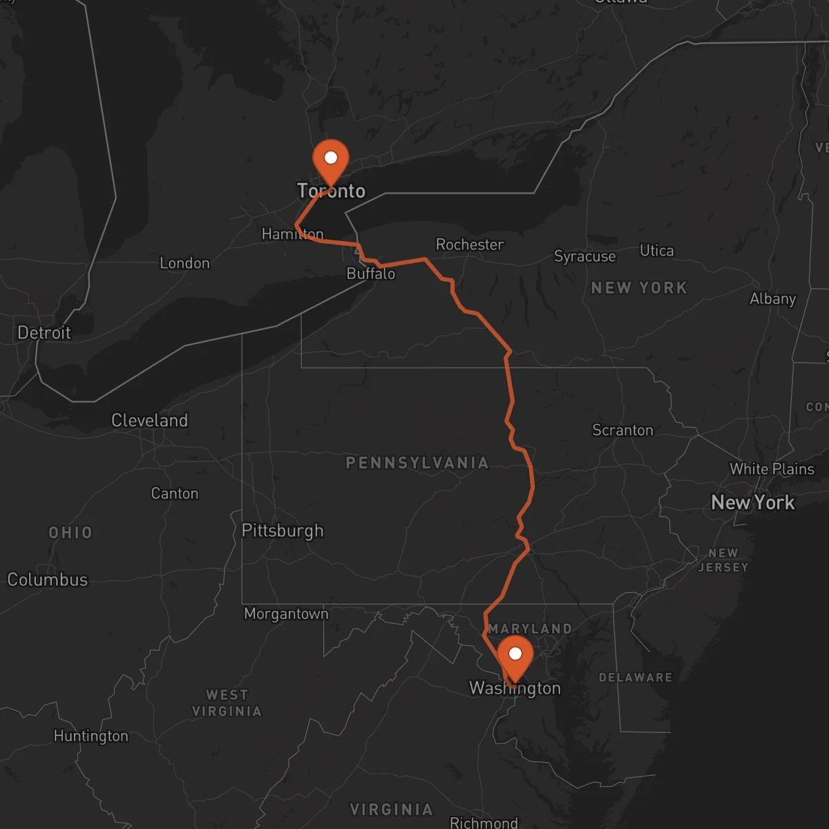 Ruta Toronto - Washington D.C.