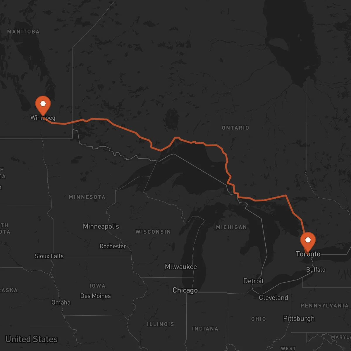 Ruta Winnipeg - Toronto