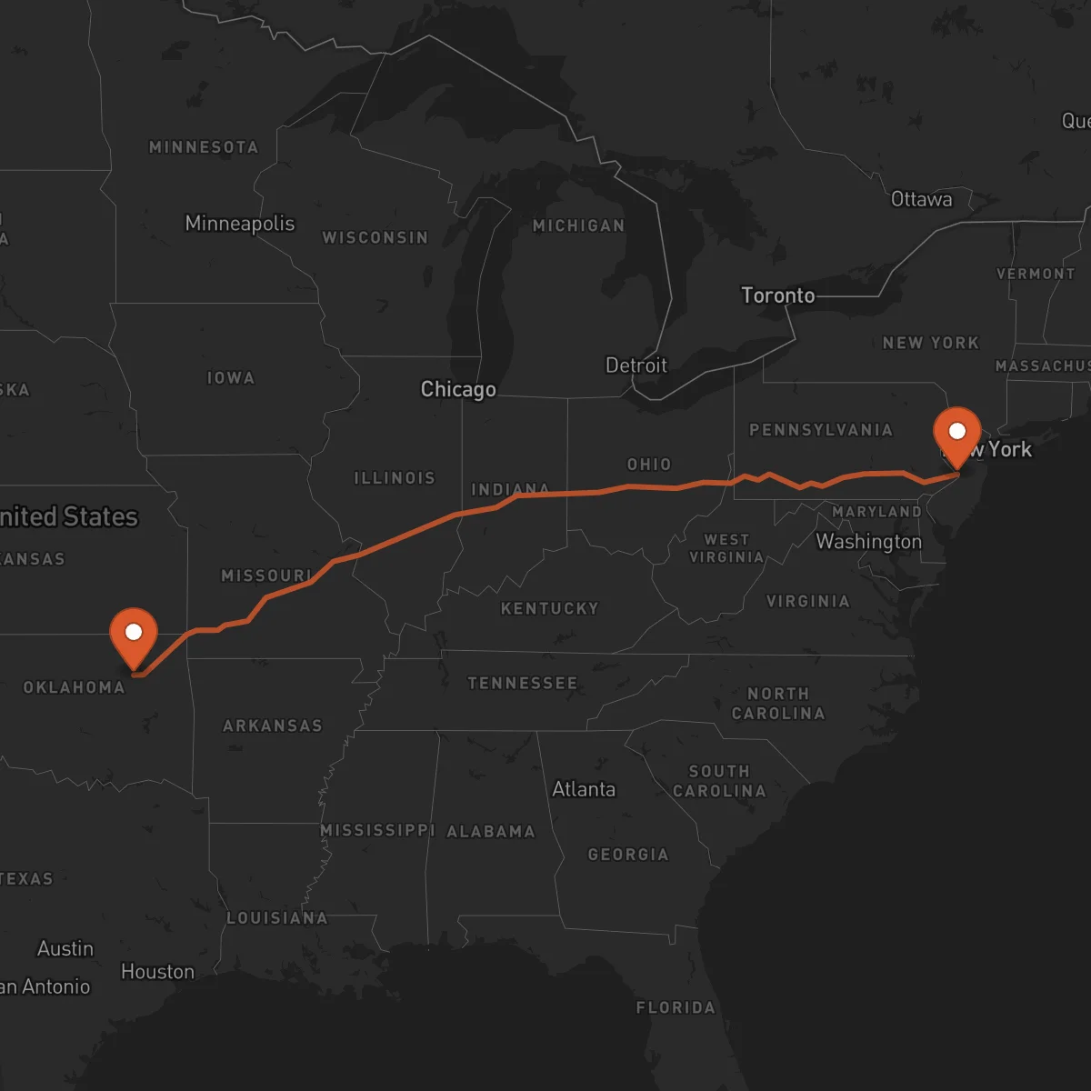 Ruta Trenton - Tulsa