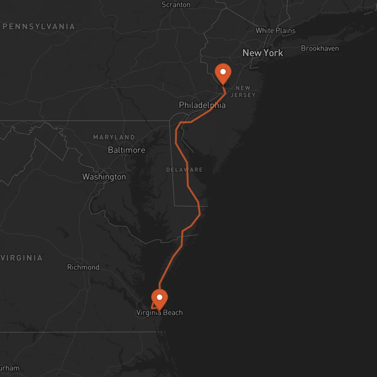 Ruta Virginia Beach - Trenton