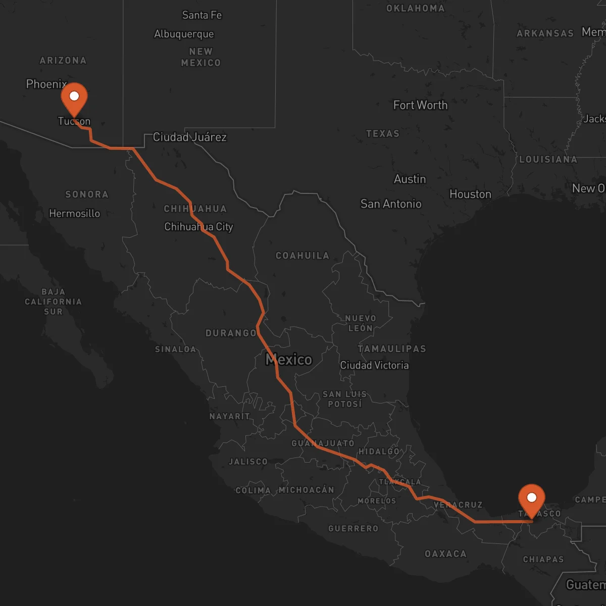 Ruta Tucson - Villahermosa
