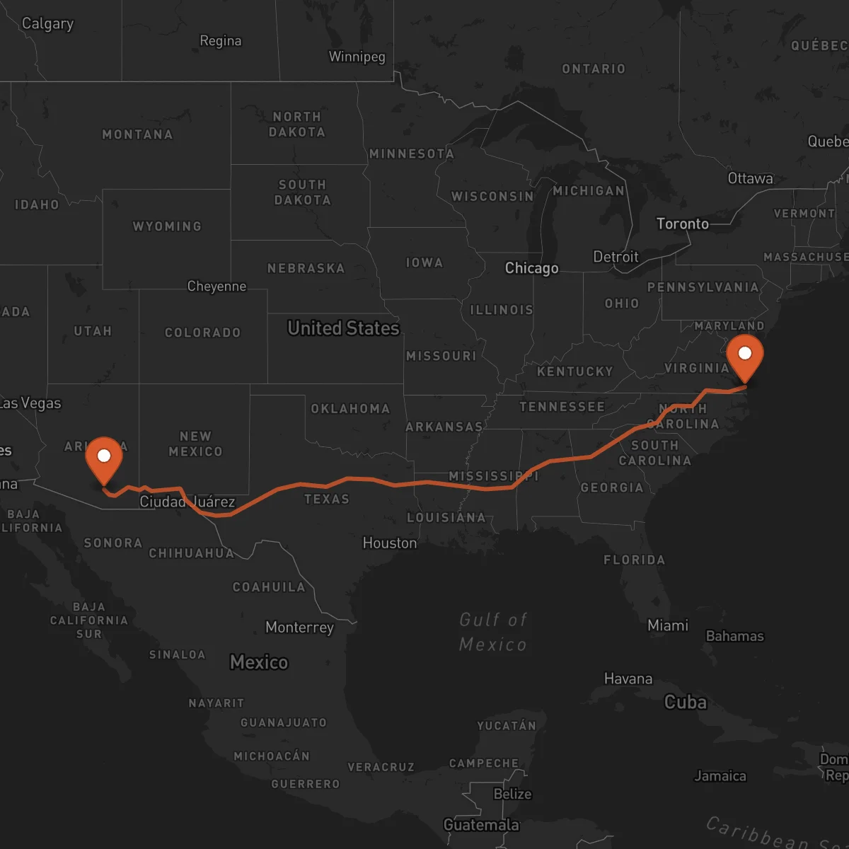 Ruta Virginia Beach - Tucson