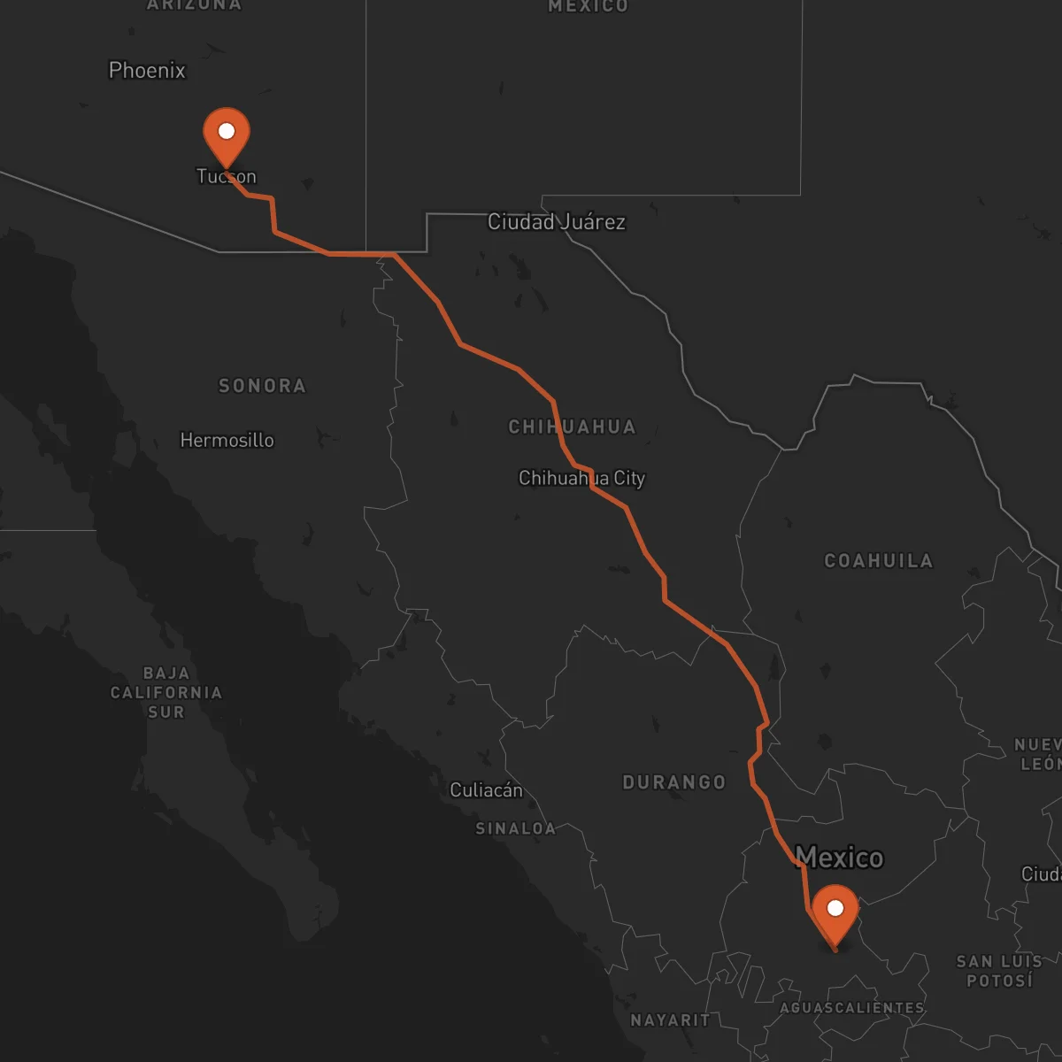 Ruta Tucson - Zacatecas