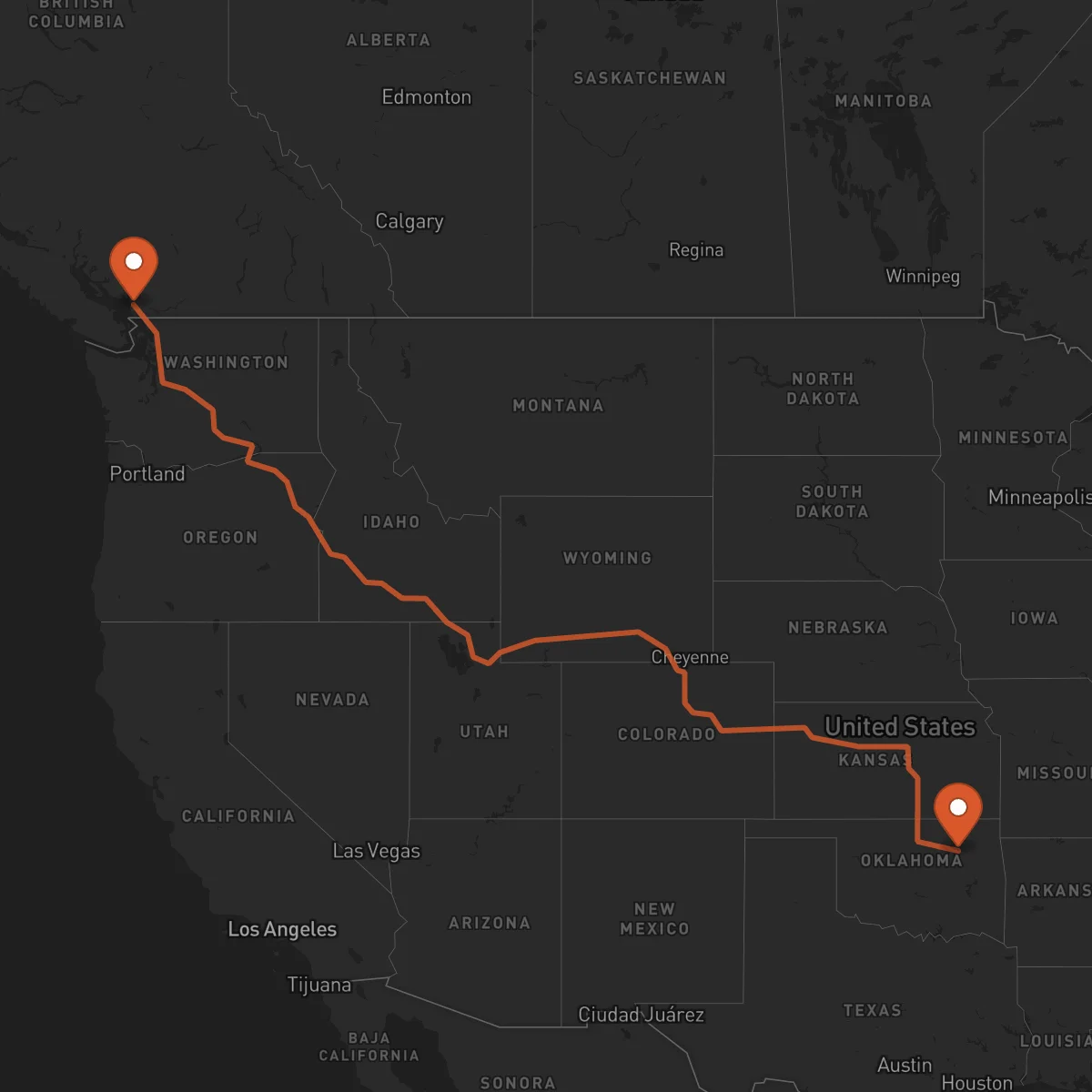 Ruta Vancouver - Tulsa